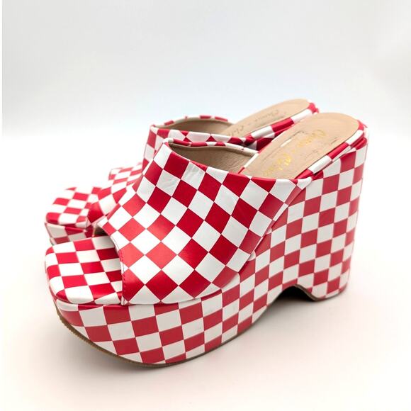 Chase & Chloe Astra Platform Wedge Sandal Women's Red/White Size US7.5 EU38 - Picture 1 of 12